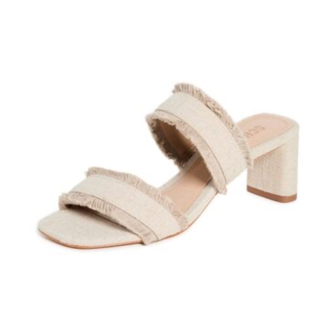 Schutz AMELY MID BLOCK Denim Sandal Oyster Size 8.5